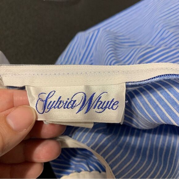 SYLVIA WHYTE Vintage Made in USA Blue & White Long Sleeve Dress Girl Size 4 #524 - Picture 7 of 12